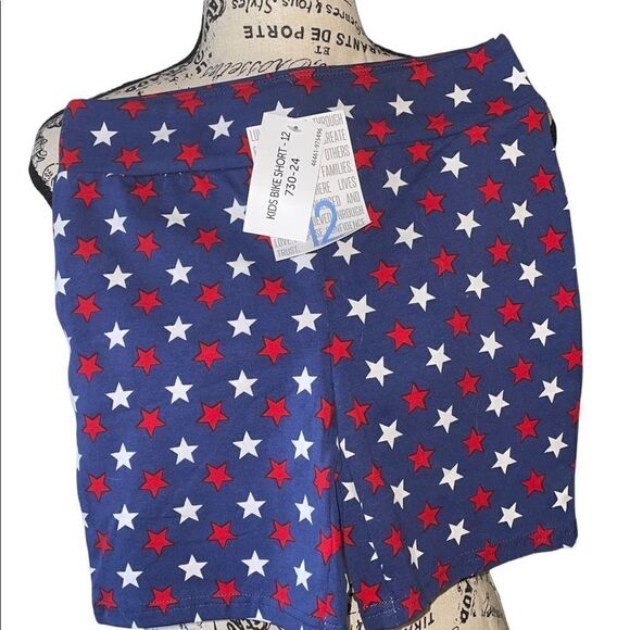 LuLaRoe Size 12 Kids Biker Shorts • Americana • Blue w/Red & White Stars • NWT - Picture 6 of 11